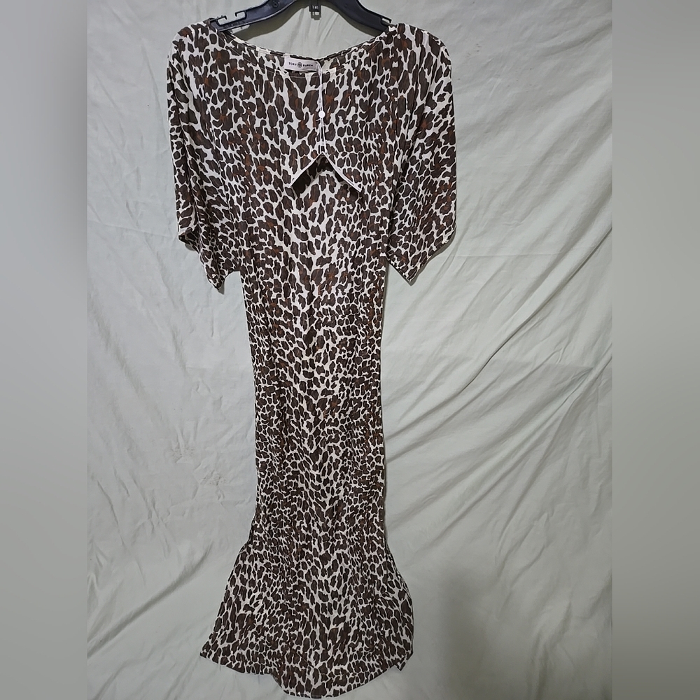 Tory Burch Long Printed Cheetah Caftan Women's Size Medium MSRP $448 Beach Cover
